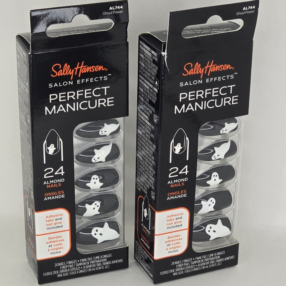 X2 Sally Hansen Salon Effects Perfect Manicure Nails 2Pk AL744 Ghoul Power Black